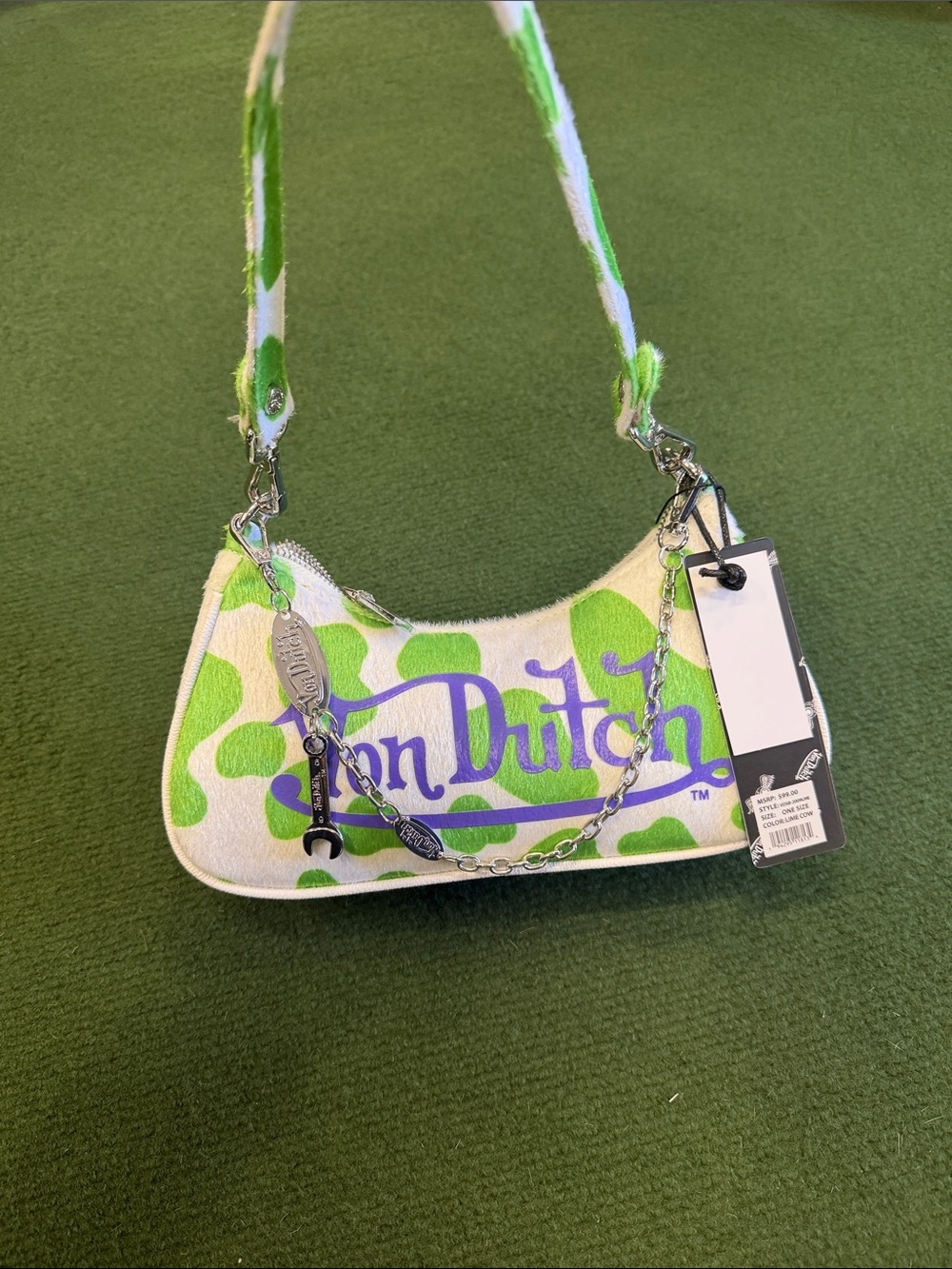 Von Dutch White and Green Mini Shoulder Bag with Purple Logo - Picture 2 of 3